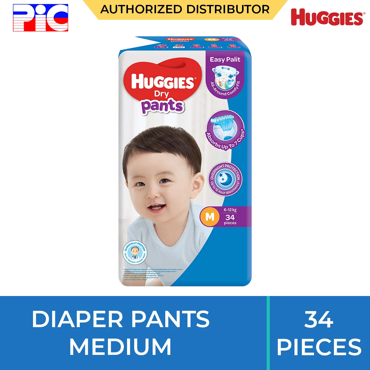 Huggies Dry Diaper Pants - Medium 34pcs Huggies Dry Diaper Pants - Medium 34pcs